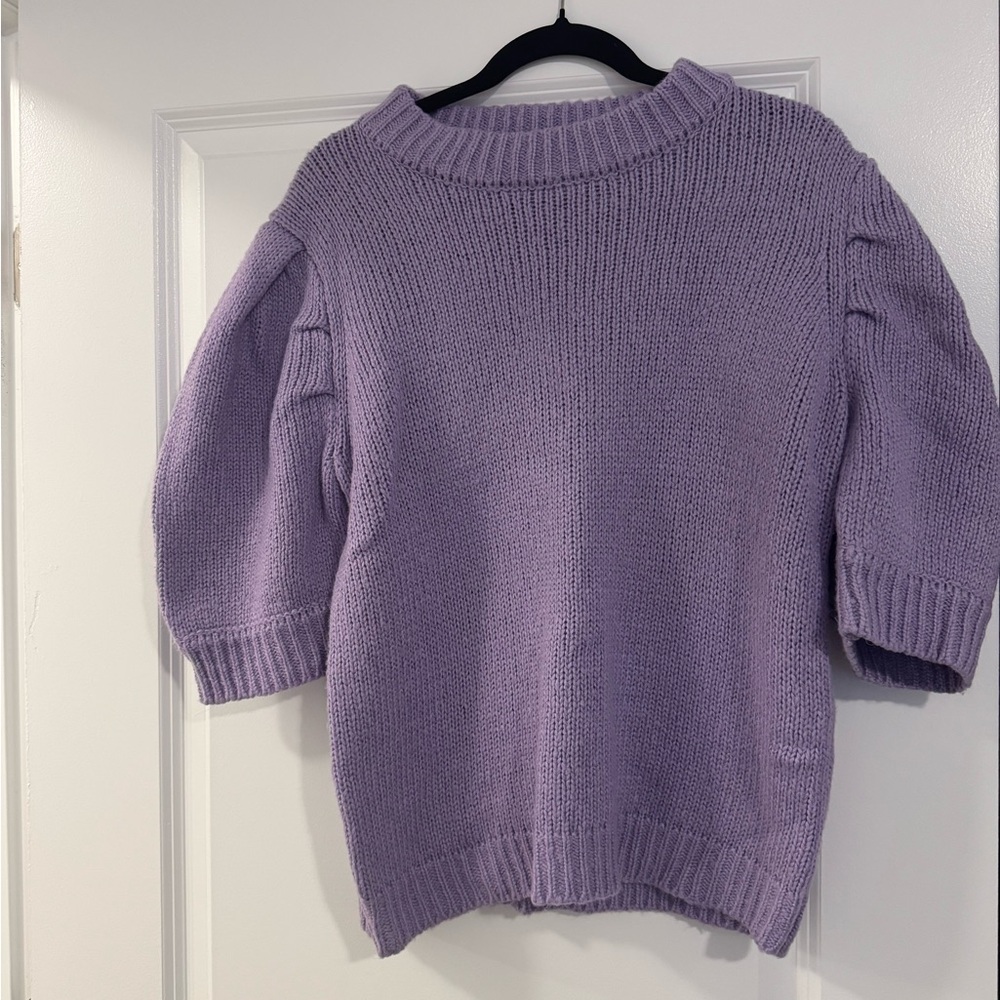 English Factory Lilac Puff Sleeve Crew Neck Sweater